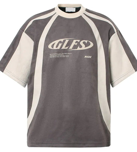 Vintage Suede T-Shirt Graphic Printed Patchwork Racing Sports Tshirt Streetwear Men Hip Hop Harajuku Baggy Short Sleeve Tops Tee