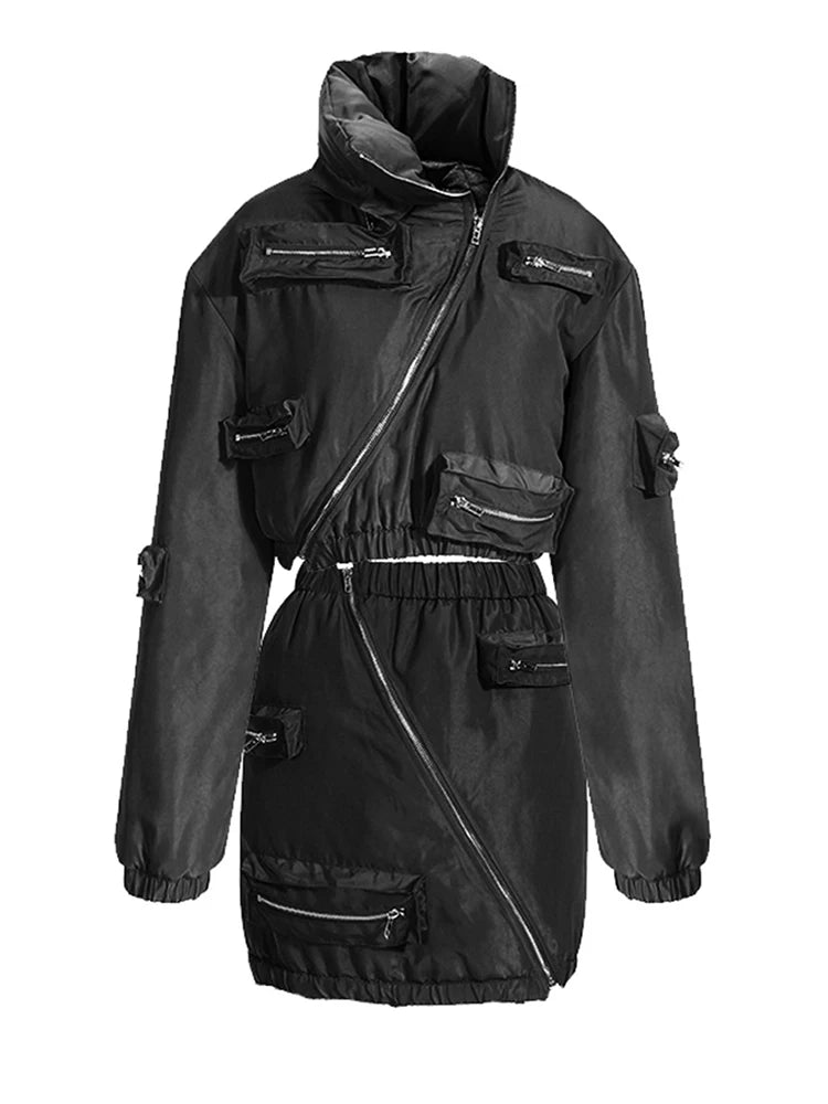 Black Thick Pocket Warm Short Jacket New Stand Collar Long Sleeve Women Coat Fashion Tide Spring Autumn 2025 7AB1999