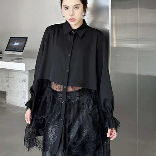Load image into Gallery viewer, Women White Lace Perspective Big Size Long Blouse New Lapel Long Sleeve Shirt Fashion Tide Spring Autumn 2025 1DH9131
