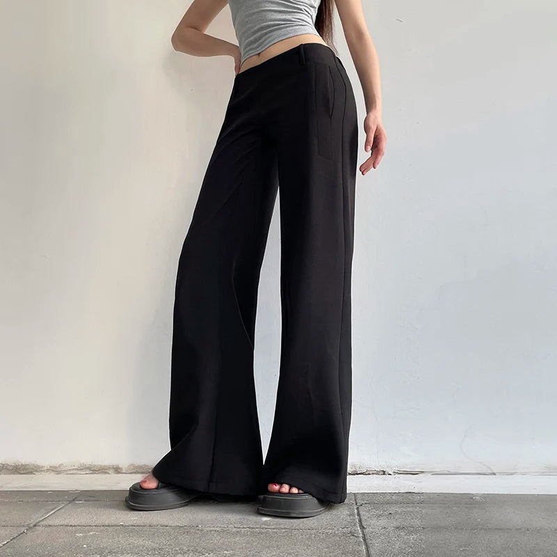 Casual Black Low Rise Women Pants Basic Straight Leg Streetwear Korean Fashion Office Suit Trousers Ladies Sweatpants