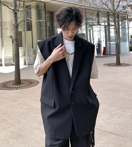 Men's Suit Vest New Summer Korean Style Single Breasted Trendy Sleeveless Solid Color Male Casual Clothing 2025 9W1971