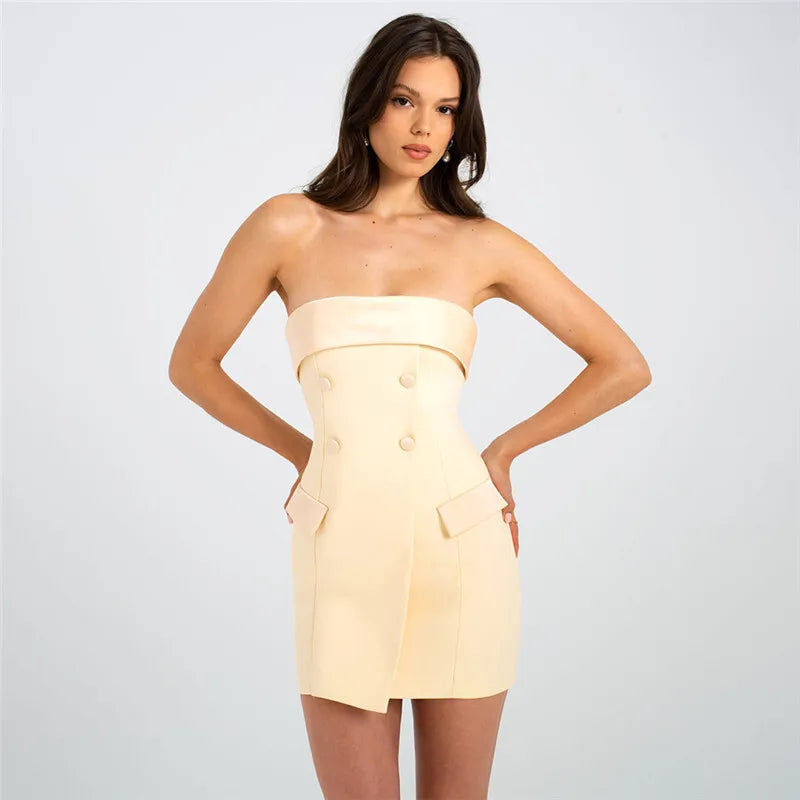 Off-shoulder Strapless Sexy Mini Dress For Women Fashion Two Pocket Backless Slim Club Party Sexy Dress Clubwear