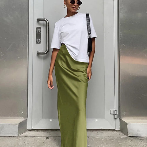 Load image into Gallery viewer, Elegant Satin Black Trumpet Skirts Fashion Slim High Waist Skirts Women Female 2024 Solid Office Long Skirt Spring Summer

