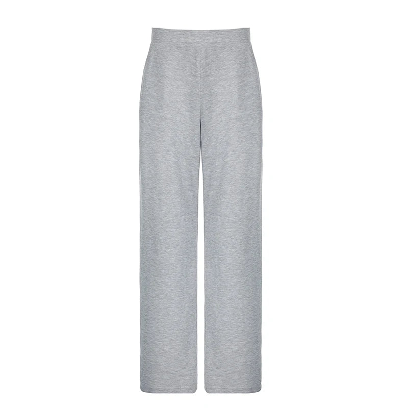 Casual Grey Basic Straight Leg Sweatpants Women Harajuku Elastics Waist Knitted Trousers Homewear Autumn Pants Bottom