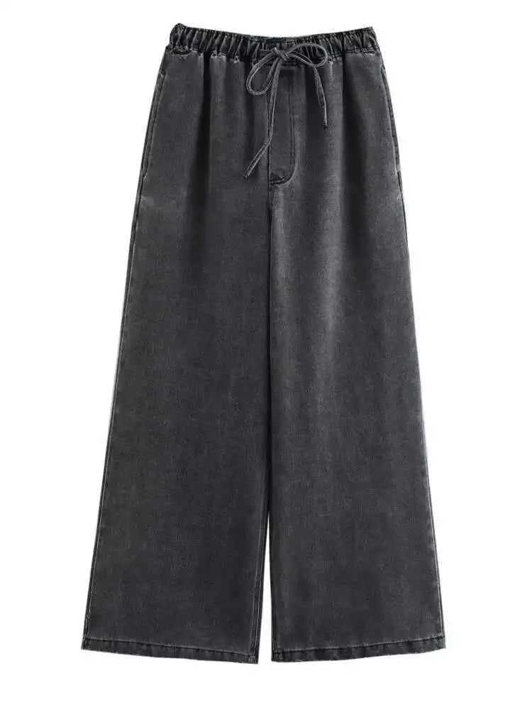 Big Size Blue Denim Shirt Wide Leg Pants Two Piece Suit New Lapel Long Sleeve Women Fashion Spring Autumn 2025 1DH6390