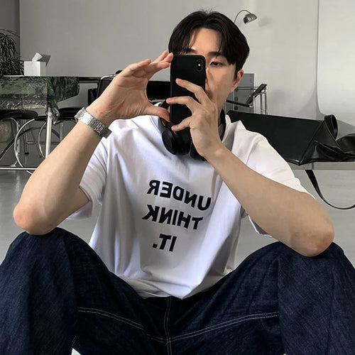 Load image into Gallery viewer, Summer Men&#39;s Tees Loose Letter Printing Tops Round Neck Short Sleeve Casual Male T-shirts Minimalist 9C6537
