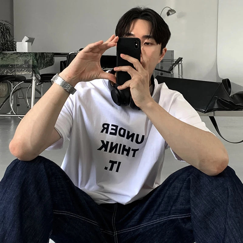 Summer Men's Tees Loose Letter Printing Tops Round Neck Short Sleeve Casual Male T-shirts Minimalist 9C6537