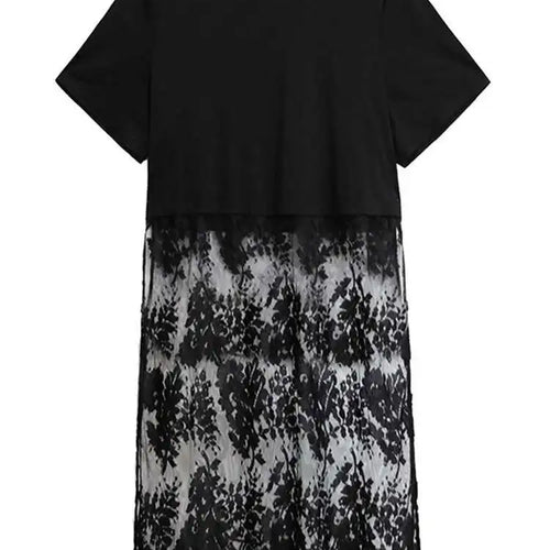 Load image into Gallery viewer, Women Black Hem Lace Perspective Big Size Midi Dress New Round Neck Short Sleeve Fashion Tide Spring Summer 2025 1DH6140
