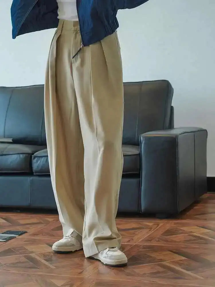 High Waist Khaki Brief Pleated Long Wide Leg Pants New Loose Fit Trousers Women Fashion Tide Spring Autumn 2025  1DF9946
