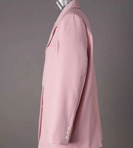 Women Pink Color Double Breasted Big Size Blazer New Lapel Long Sleeve Jacket Fashion Tide Spring Autumn 2025 CPG2778