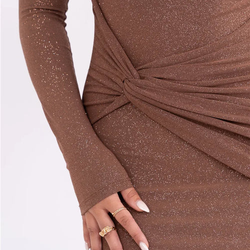 Load image into Gallery viewer, Sparkle Long Sleeve Sexy Maxi Dress For Women Inclined Shoulder Backless Bodycon Ruched Club Party Sexy Long Dress
