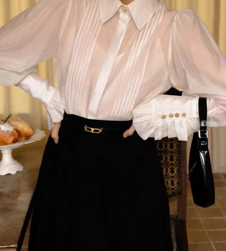 Solid Spliced Folds Fashion Shirts for Women Lapel Long Sleeves Patchwork Buttons Minimalsit Shirt Female Clothing