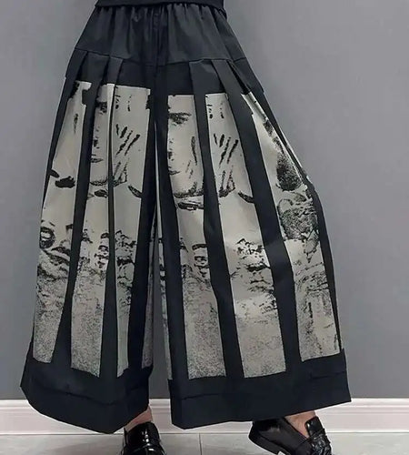 High Elastic Waist Black Printed Pleated Long Wide Leg Pants New Trousers Women Fashion Tide Spring Autumn 2025 1DF6290