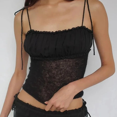 Load image into Gallery viewer, See Through Knitted Black Tanks &amp; Camis Sexy Lace Up Ruched Backless Crop Tops Ladies Summer Clothes 2024 C69-CE10
