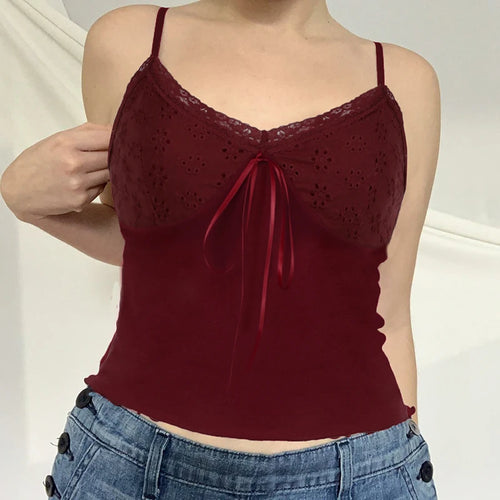 Load image into Gallery viewer, Vintage Strap Lace Patched Slim Summer Camis Tops Tie-Up Fashion Chic Mini Skinny Crop Top Women Ruched Holidays Tees
