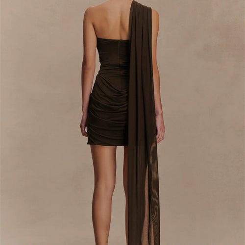 Load image into Gallery viewer, One Shoulder Backless Sexy Mini Dress Women Fashion Off-shoulder Sleeveless Backless Draped Ruched Bodycon Club Dress
