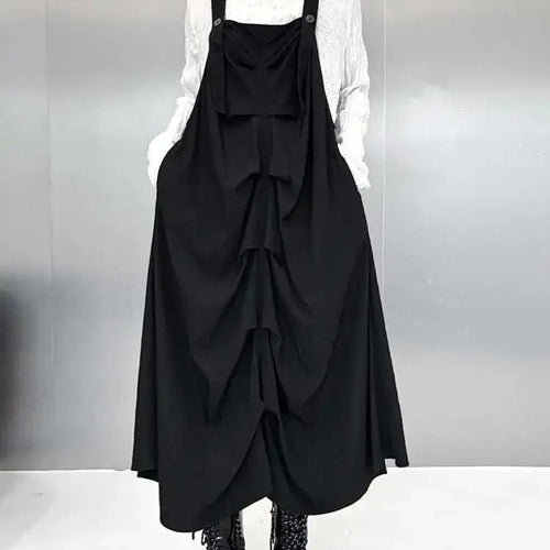 Load image into Gallery viewer, Women Black Pleated Irregular Big Size Strap Dress New Square Collar Sleeveless Fashion Tide Spring Autumn 2025 1DH6829
