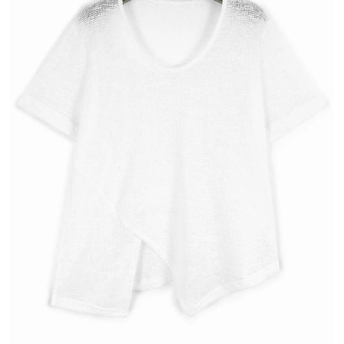 Load image into Gallery viewer, Women Black Thin Perspective Big Size Irregular T-shirt New Round Neck Short Sleeve Fashion Spring Summer 2025 1DJ1127
