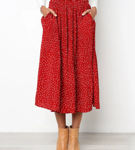 Summer Autumn Casual Chiffon Print Pockets High Waist Pleated Maxi Skirt Womens Long Skirts For Women