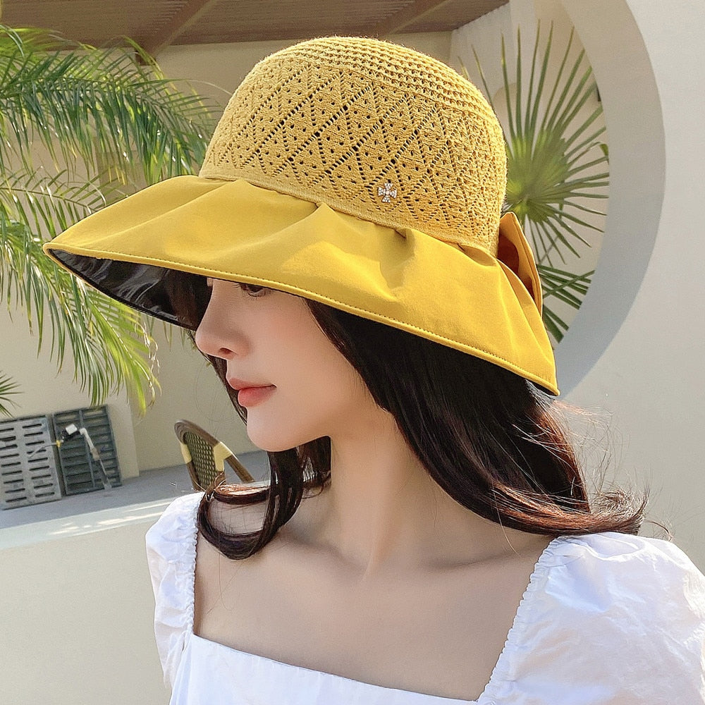 Women Summer Hats Wide Brim UV Protection Beach Straw Hat  Fashion Bow Design Sun Hat Outdoor Travel Hats