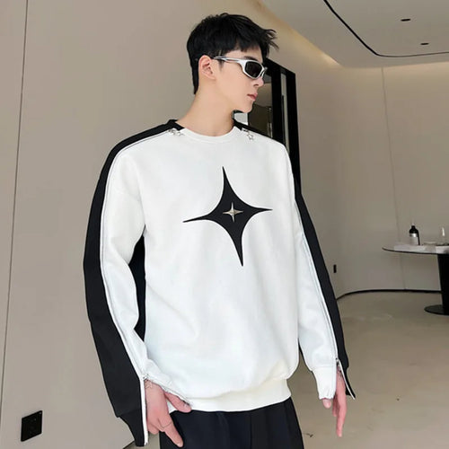 Load image into Gallery viewer, Men Hollow Out T-shirts New Trendy Contrast Color Zipper Niche Design Loose Casual Male Korean Fashion Top Patchwork 9A7261
