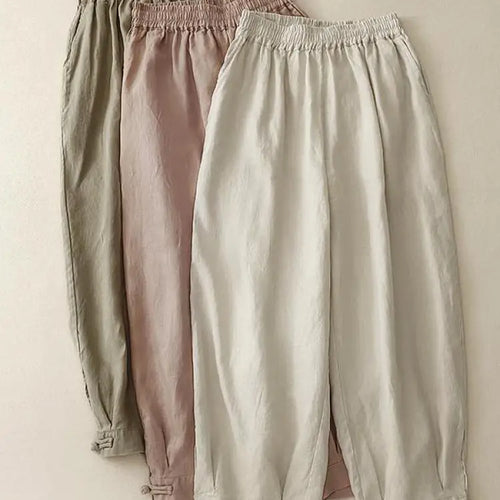 Load image into Gallery viewer, Summer Beige Cotton Straight Wide Leg Ankle-length Lantern Pants Women Pink Green Casual Loose Elastic High Waist Large Size New
