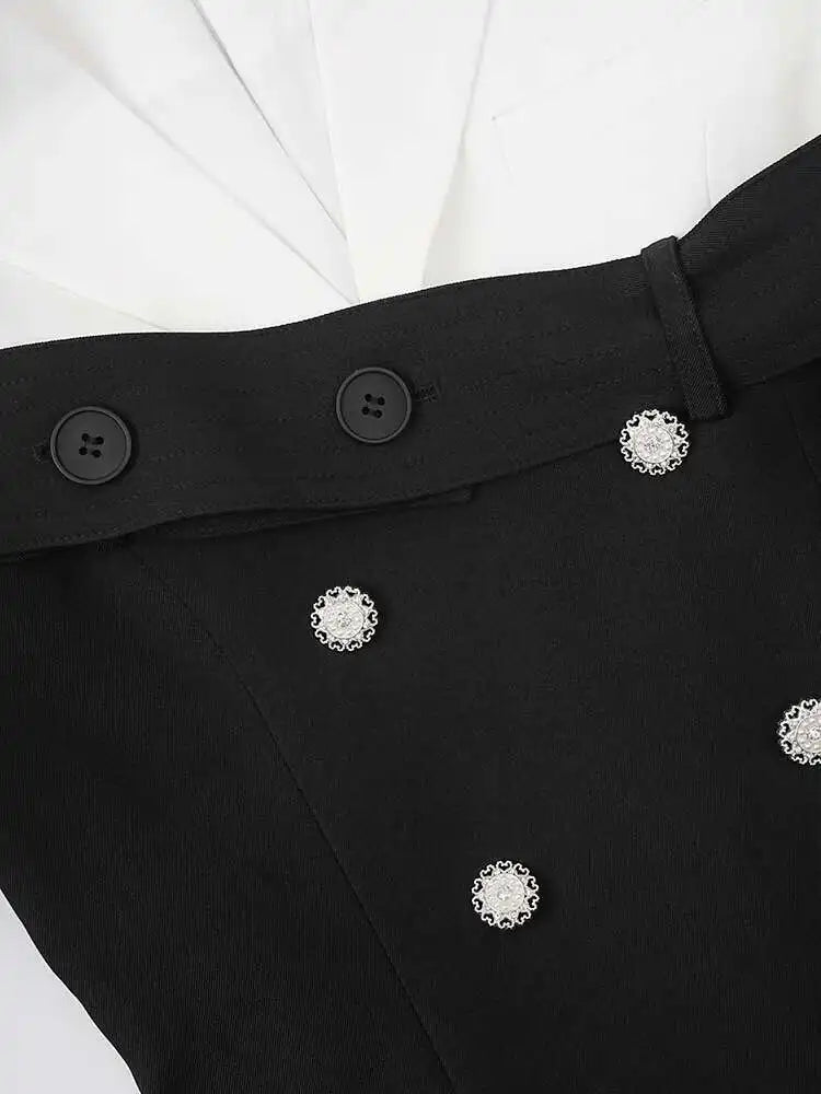 Women Black Double Breasted Color-block Mini Blazer Dress New Lapel Long Sleeve Fashion Tide Spring Autumn 2025 CPDB254