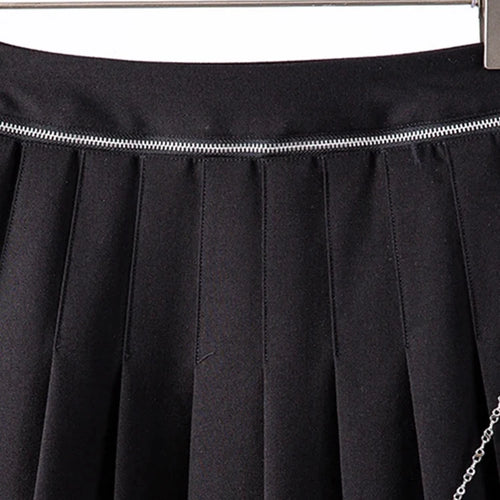 Load image into Gallery viewer, Solid Patchwork Metal Chain Chic Skirt For Women High Waist Spliced Pleated Streetwear A Line Skirts Female Fashion
