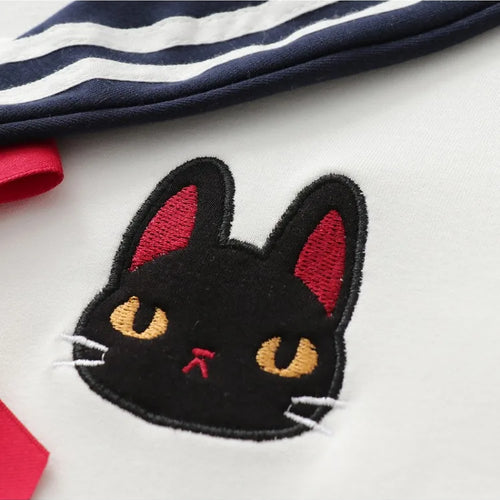 Load image into Gallery viewer, Japan Style Cute Women Sweatshirts Cartoon Cat Embroidery Hoodies Long Sleeve Sailor Collar Sweet Girl Pullovers Tracksuits
