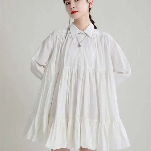 Load image into Gallery viewer, Women Black Pleated Elegant Mini Shirt Dress New Lapel Long Sleeve Loose Fit Fashion Tide Spring Autumn 2025 1DE365901
