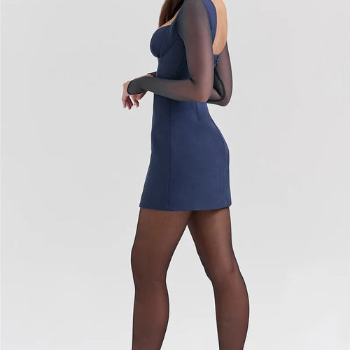 Load image into Gallery viewer, Plunge Neck Backless Sexy Mini Dress For Women Fashion Sheer Long Sleeve Backless Bodycon Club Party Sexy Dress Elegant
