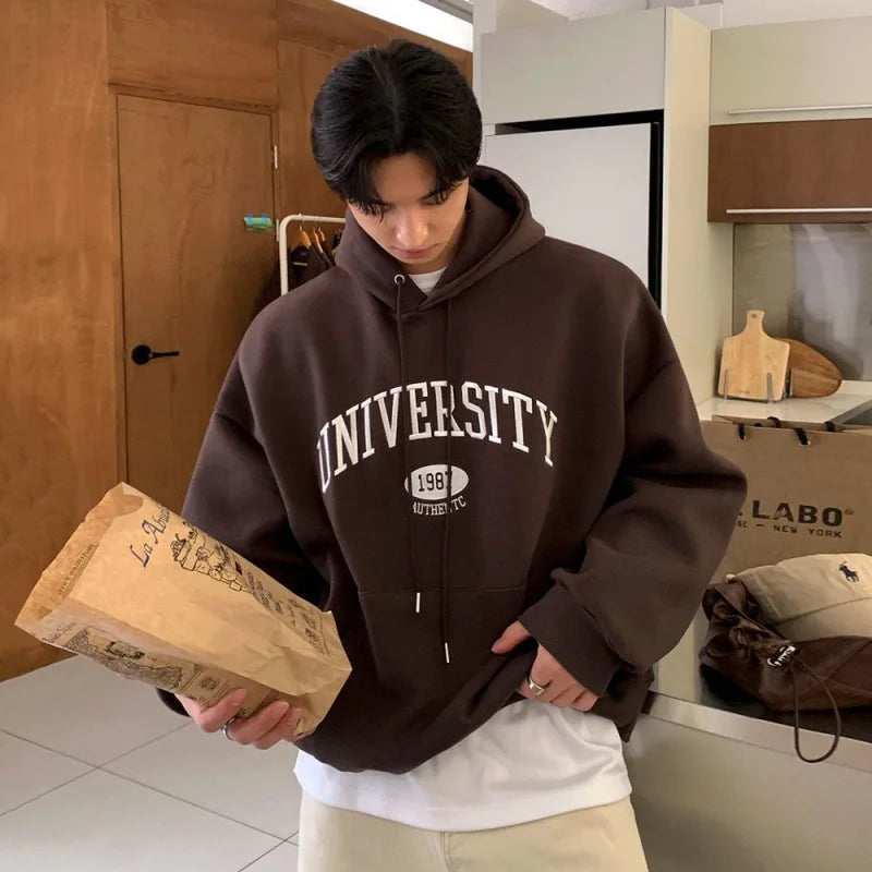 Men's Sweatshirts Letter Embroidered Hooded Sweatshirt New Spring Loose Pullover Hoodies Korean New Trendy Top 9W1453