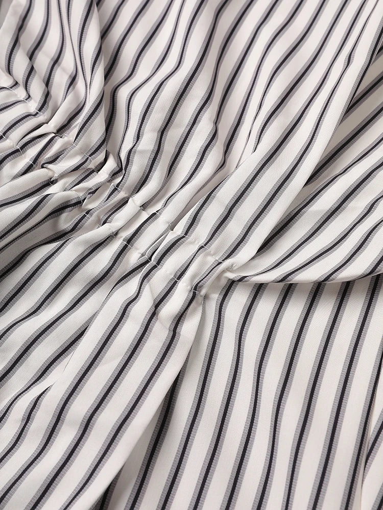 Women Striped Ribbons Irregular Elegant Blouse New Lapel Long Sleeve Shirt Fashion Tide Spring Autumn 2025 7AB8416