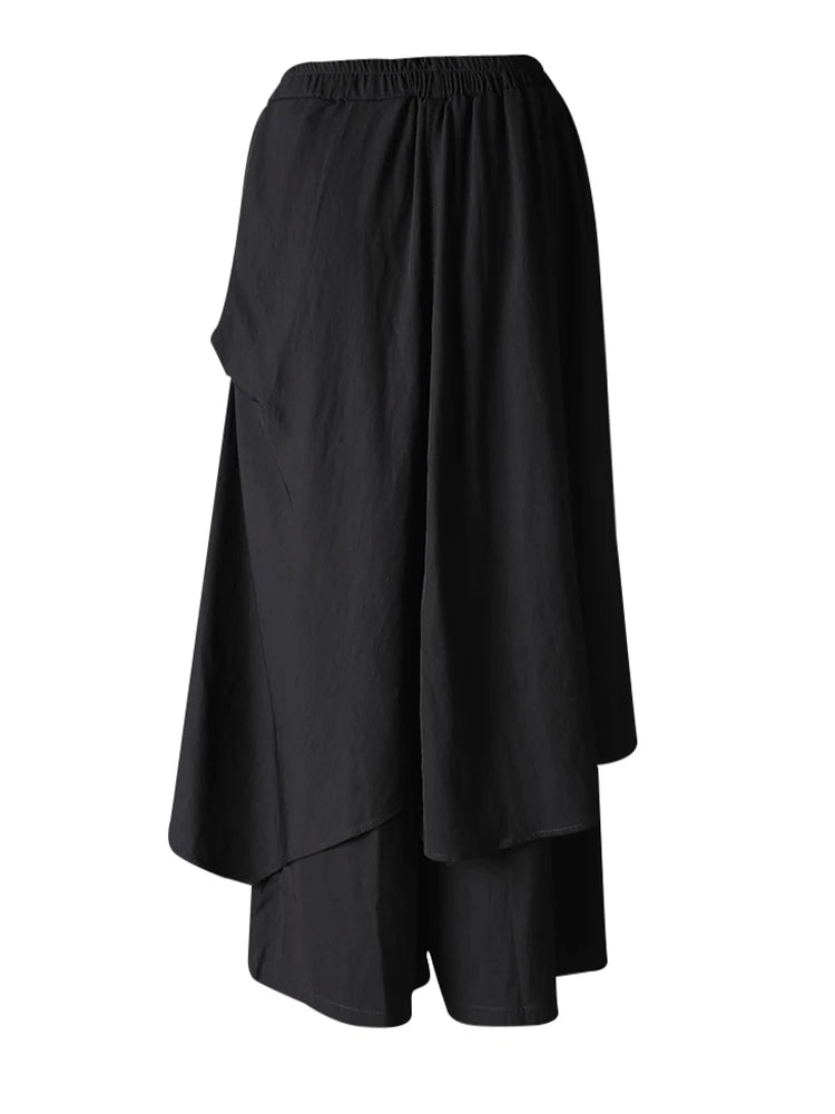 High Elastic Waist Button Irregular Spliced Wide Leg Pants New Trousers Women Fashion Tide Spring Autumn 2025 CPG3175