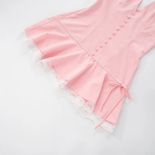 Load image into Gallery viewer, Halter Backless Sexy Mini Dress Women Robe Summer New Lace Patchwork Sleeveless V Neck High Waist Ruffled Dress 2025
