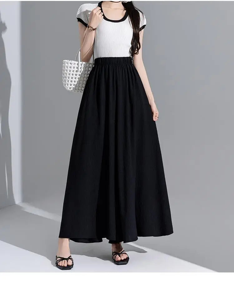 New Spring Summer White Loose Elastic High Waist Wide-leg Pants Casual Fashion Black Pleated Trousers Women Streetwear clothing