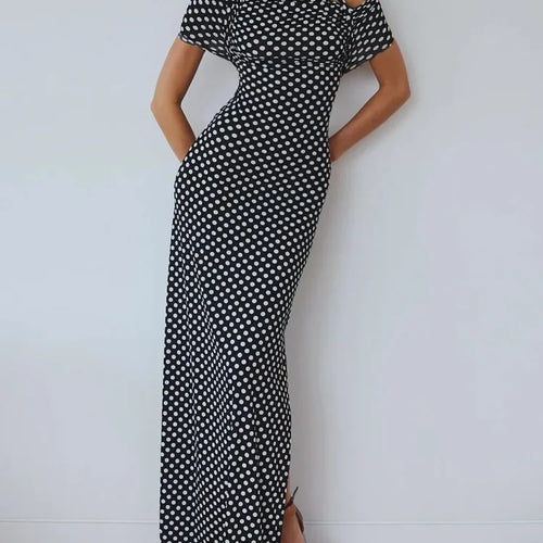 Load image into Gallery viewer, Off-shoulder Polka Dot Maxi Dress For Women Gown Fashion Halter Sleeveless Backless bodycon Split Long Dress Elegant
