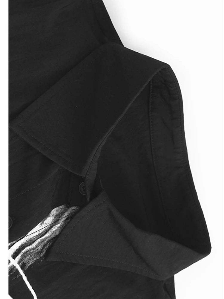 Women Black Irregular Printed Big Size Casual Blouse New Lapel Short Sleeve Shirt Fashion Tide Spring Summer 2025 1DJ1580