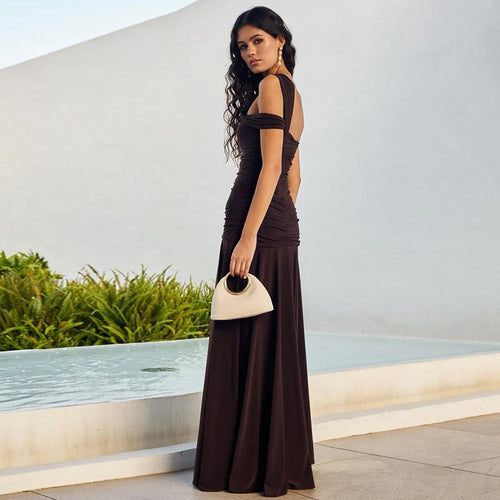 Load image into Gallery viewer, One Shoulder Split Sexy Maxi Dress Women Gown Fashion Inclined Shoulder Sleeveless Backless Club Party Pleated Dress
