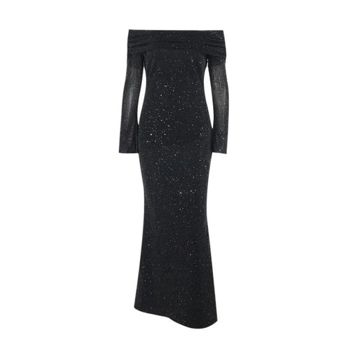 Load image into Gallery viewer, Glitter Off-shoulder Sexy Maxi Dress For Women Gown Black Strapless Long Sleeve Bodycon Club Party Sparkle Long Dress
