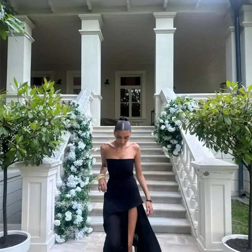 Load image into Gallery viewer, Elegant Strapless Sexy Maxi Dress For Women Gown With Scarf Off-shoulder Sleeveless Backless Split Beach Long Dress
