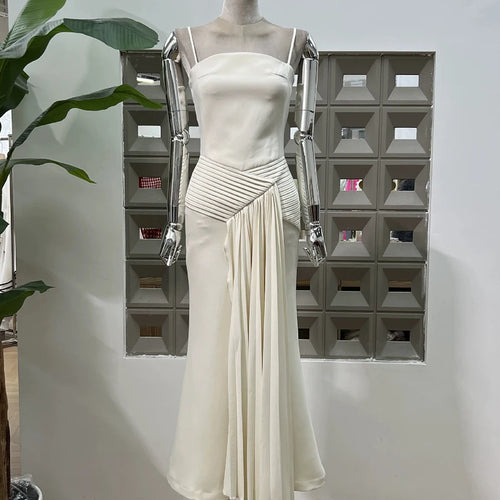 Load image into Gallery viewer, Solid Spliced Folds Elegant Dresses for Women Square Neck Sleeveless High Waist Fashion Dress Female Clothing New
