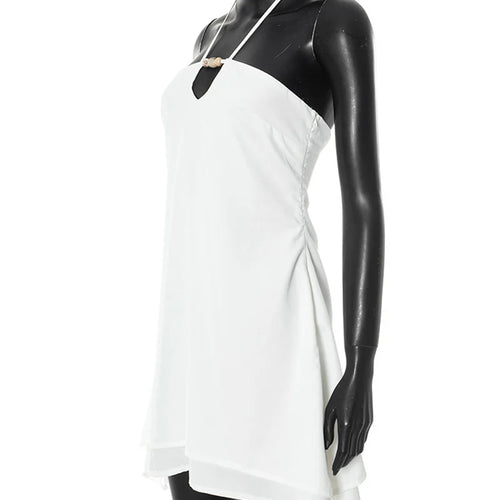 Load image into Gallery viewer, Halter Off-shoulder Backless Sexy Mini Dress Women White Hollow Out Strapless Lace-up A-line Club Dress Summer 2025
