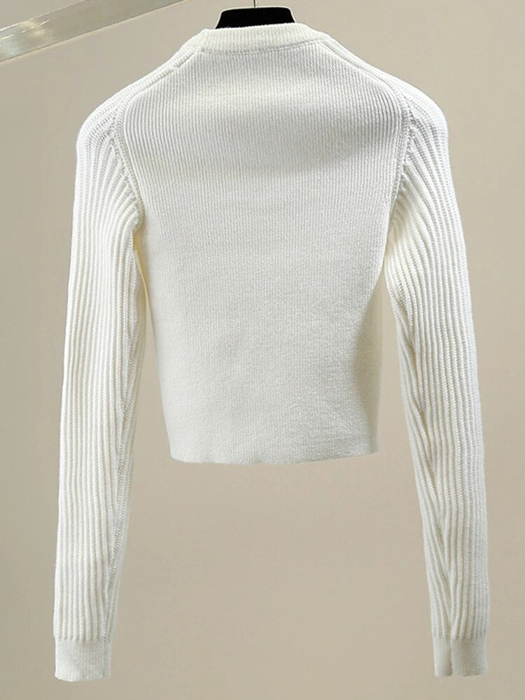 Knitting Hollow Out Sweaters For Women Round Neck Long Sleeve Pullover Minimalist Temperament Sweater Female