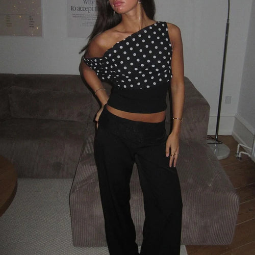 Load image into Gallery viewer, Backless Polka Dot Crop Tops Women Vest Fashion Summer New Oblique Shoulder Sleeveless Tank Tops Pullovers Female
