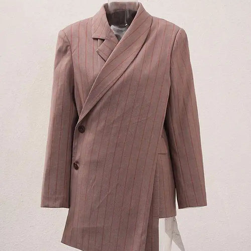 Load image into Gallery viewer, Women Brown Striped Irregular Elegant Big Size Blazer New Lapel Long Sleeve Jacket Fashion Tide Spring Autumn 2025 CPDB202
