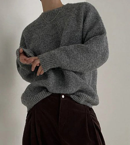 Men's Knitting Top Casual Loose Round Neck Pullover Sweater Autumn Korean Fashion Male Solid Color Knits 9C2387