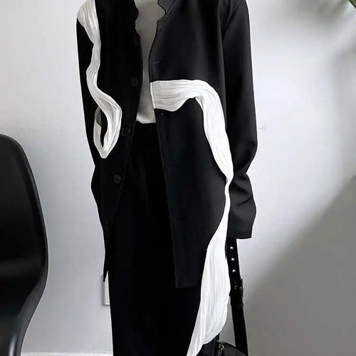 Load image into Gallery viewer, Women Ribbons Color-block Big Size Blazer New Stand Collar Long Sleeve Jacket Fashion Tide Spring Autumn 2025 1DH8156
