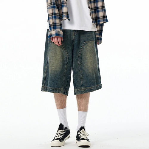 Load image into Gallery viewer, High Street Men&#39;s  Denim Shorts American Washed Solid Color Straight Leg Design Cropped Male Short Jeans 9W1469
