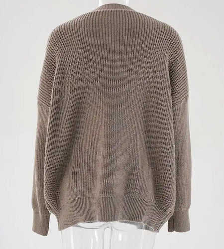 Brown Denim Pocket Big Size Knitting Cardigan Sweater V-Neck Long Sleeve Women New Fashion Tide Spring Autumn 2025 CPG1987